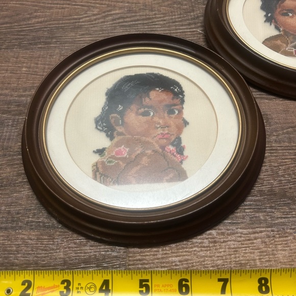 Vintage Needlepoint Portraits in Brown Frames - Picture 6 of 9